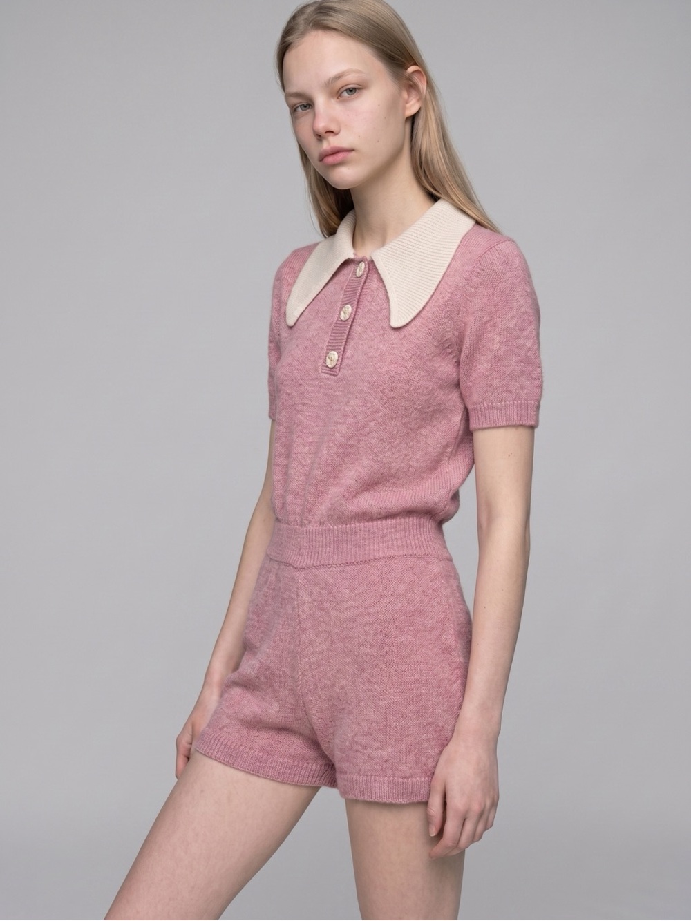 Zara Pink and White Collared Knit Romper